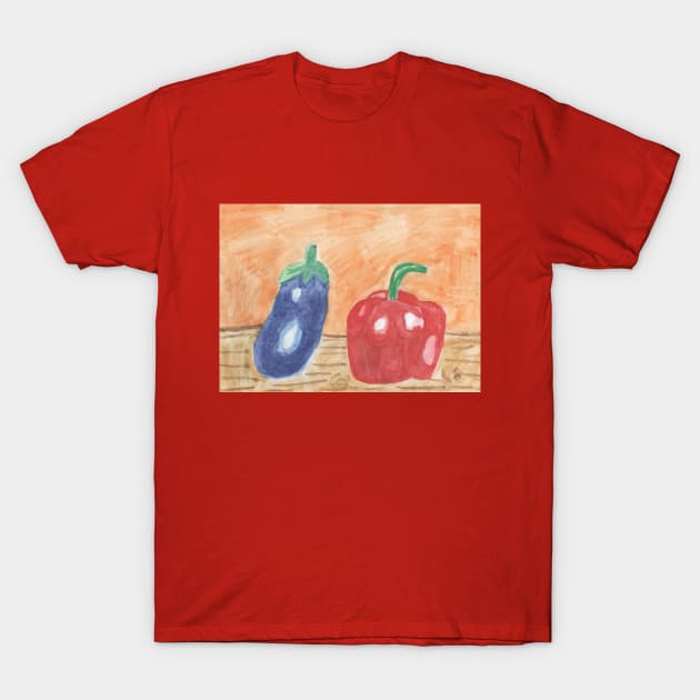 Eggplant and Sweet Pepper T-Shirt by Mila-Ola_Art